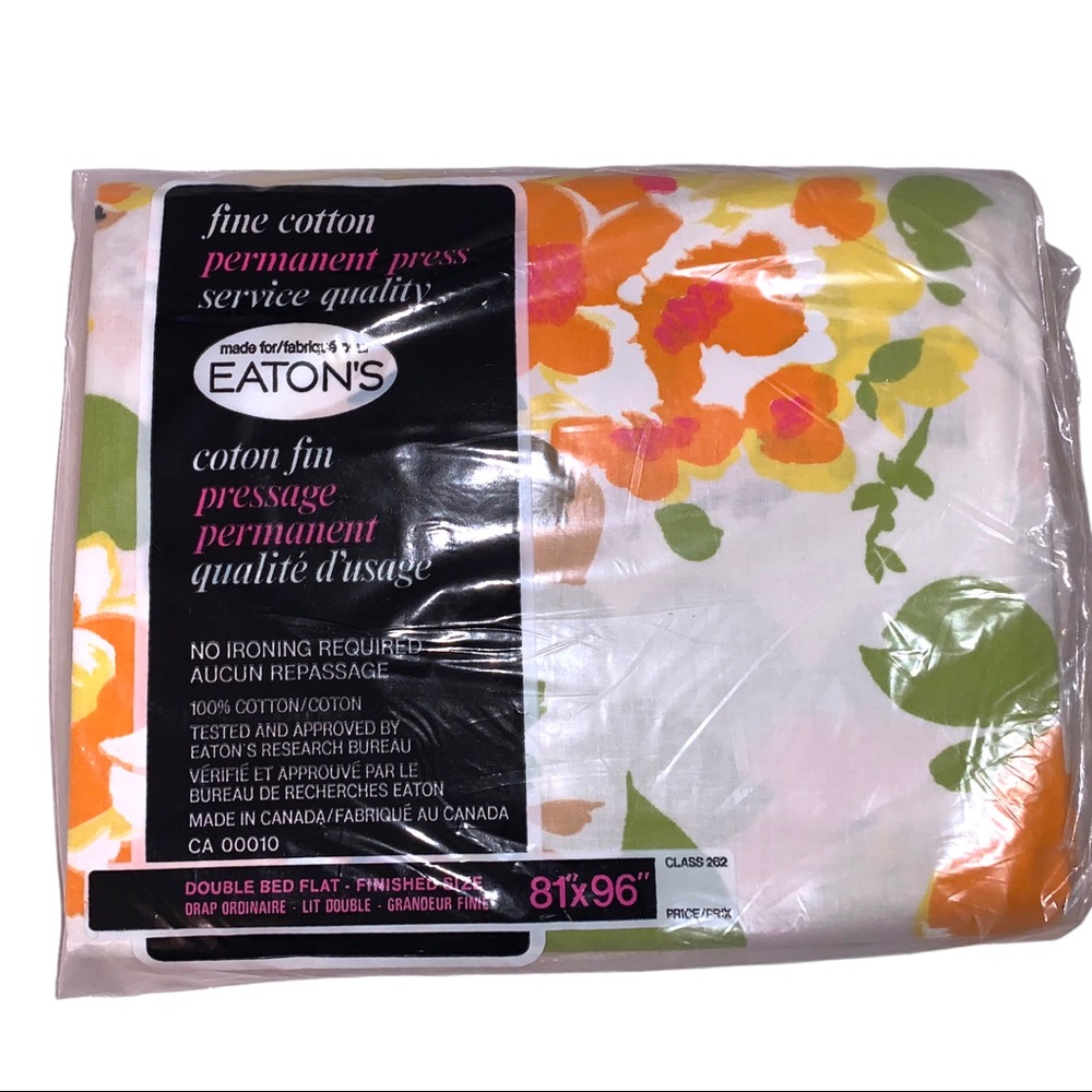 NWT VTG Eaton’s Orange Blossom Green Leaf Retro Double Flat Sheet psychedelic